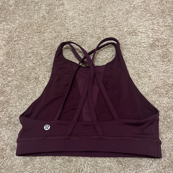 Lululemon Energy Athletic Sports Bra Flocked Dark Adobe Maroon Size 4 Strappy - Picture 4 of 5